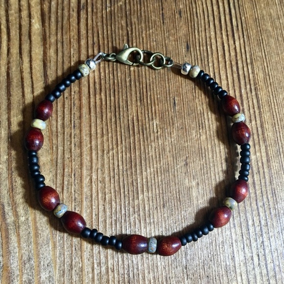 Men's 8 Inch Beaded Bracelet/Black/Wood Beaded Men's Bracelet, Handmade Bracelet - Picture 4 of 6